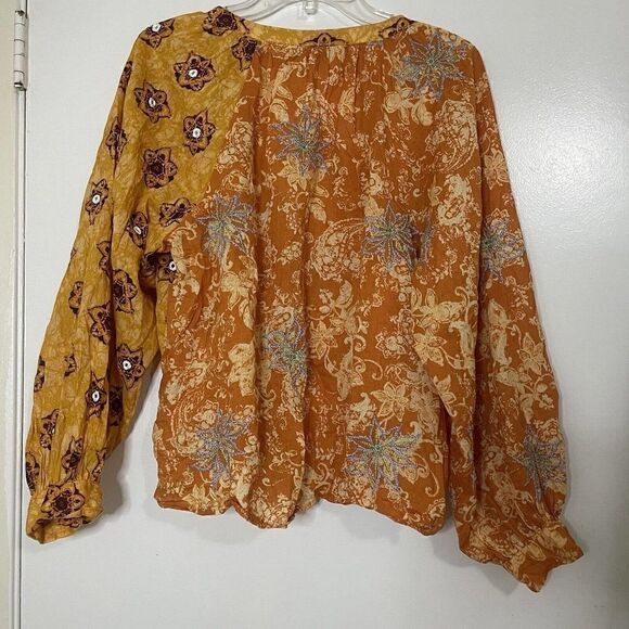 ZARA Boho floral vneck button down orange blouse top size Medium - Picture 6 of 7
